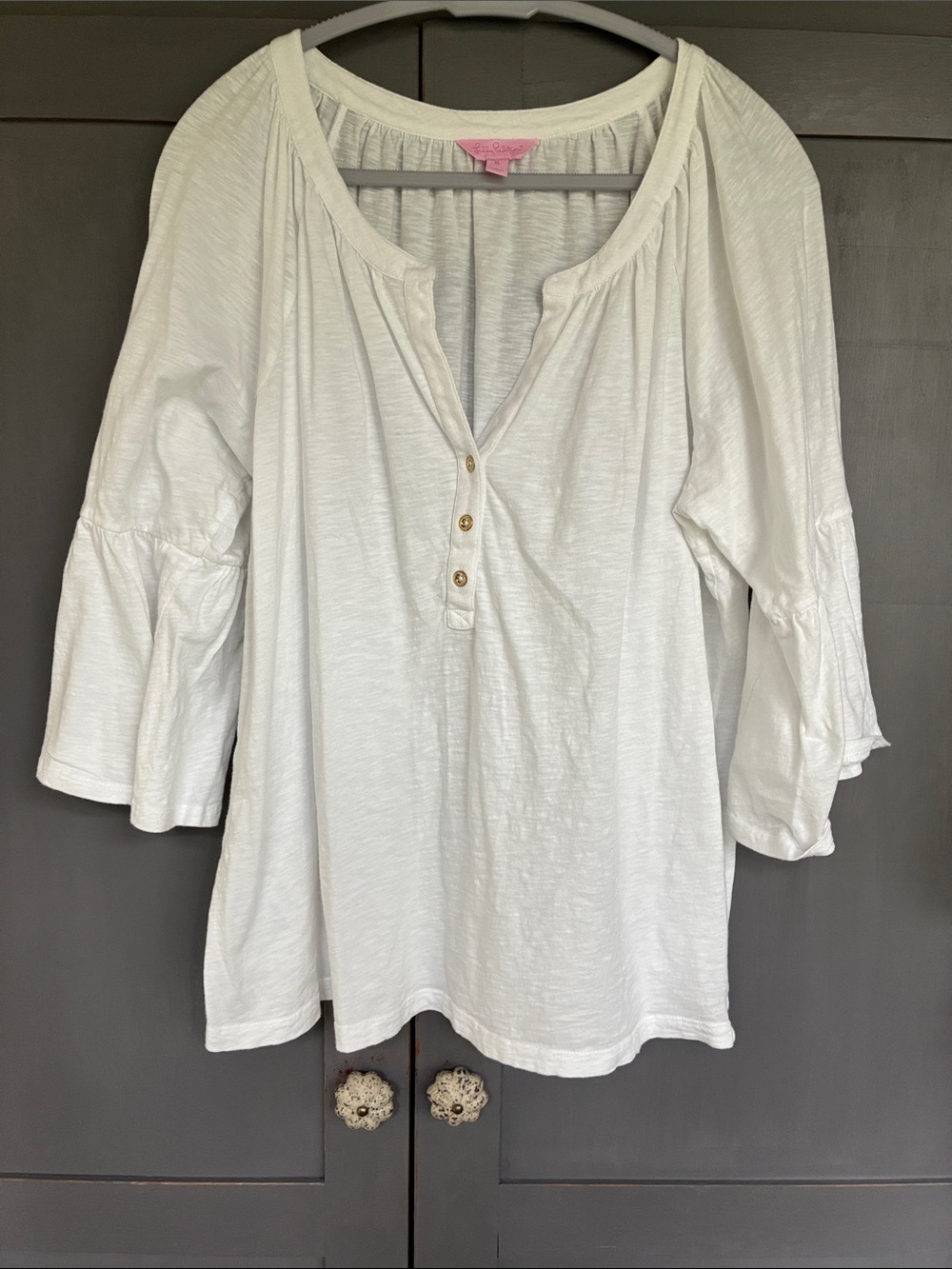Lilly Pulitzer Xl  White Henley Peasant Top - Women's